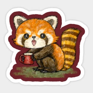 Red panda with a mug Sticker